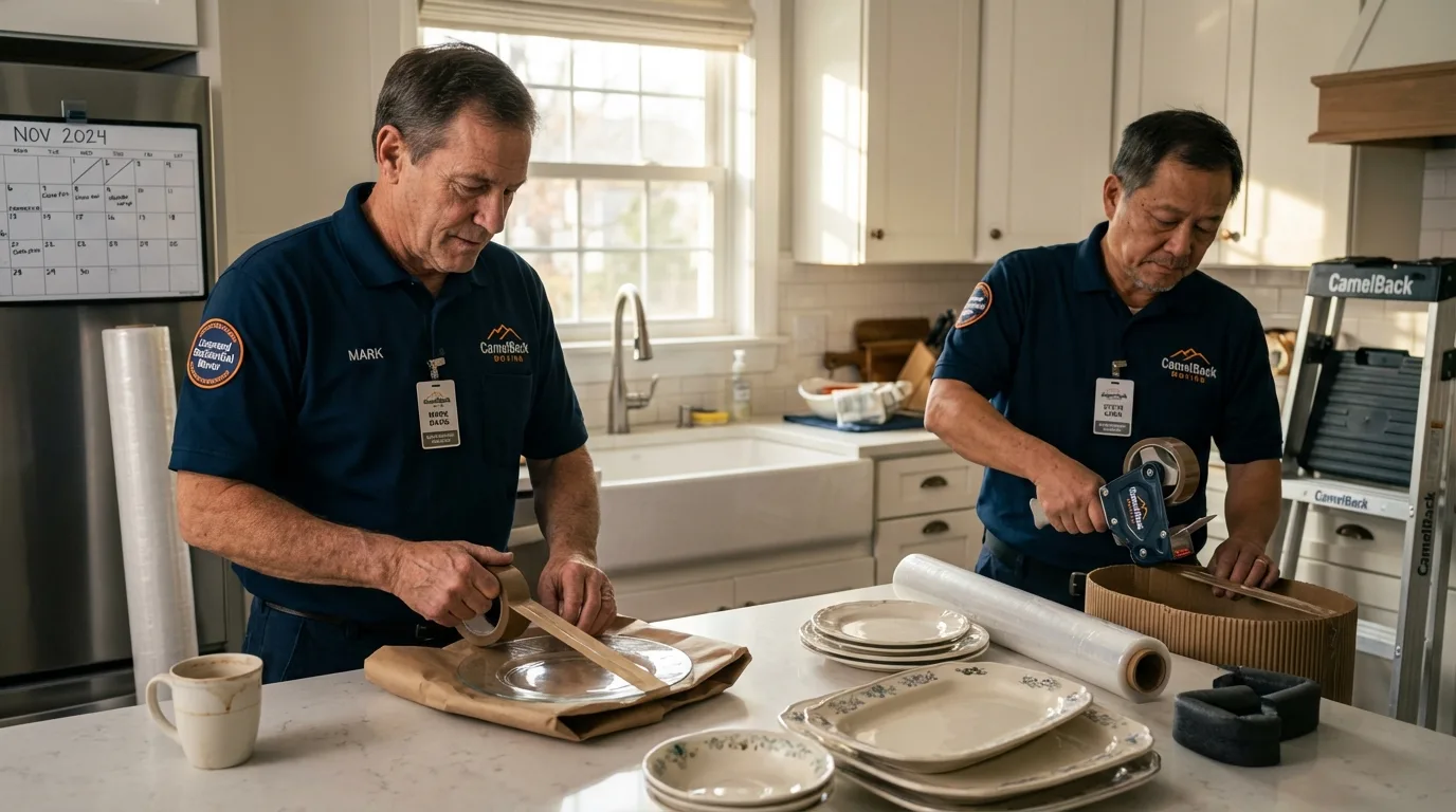 Professional crew packing kitchen dishware in Lynden, WA
